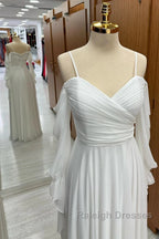 Spaghetti Straps Cold-Shoulder Floor Length Chiffon Bridesmaid Dresses
