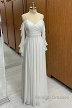 Spaghetti Straps Cold-Shoulder Floor Length Chiffon Bridesmaid Dress