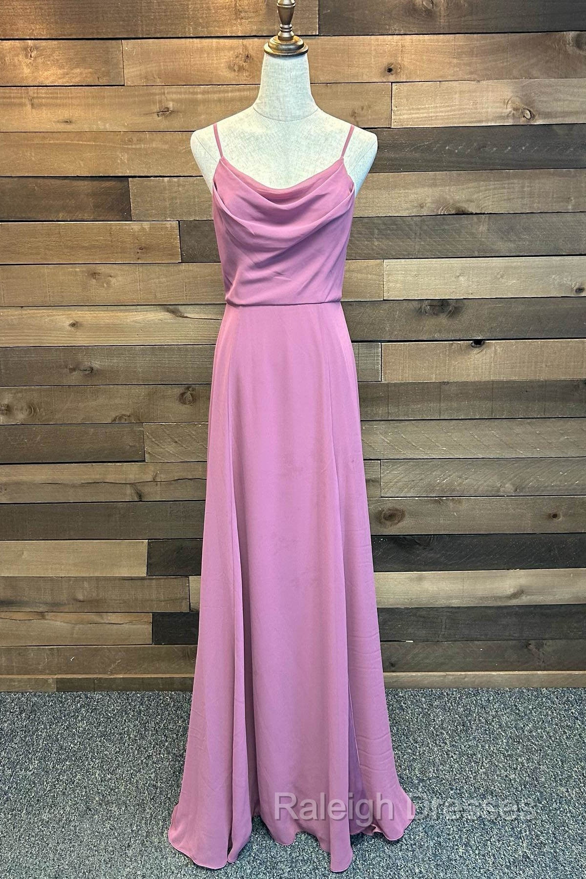 Spaghetti Straps Cowl Neck Chiffon Long Bridesmaid Dress Secondary image