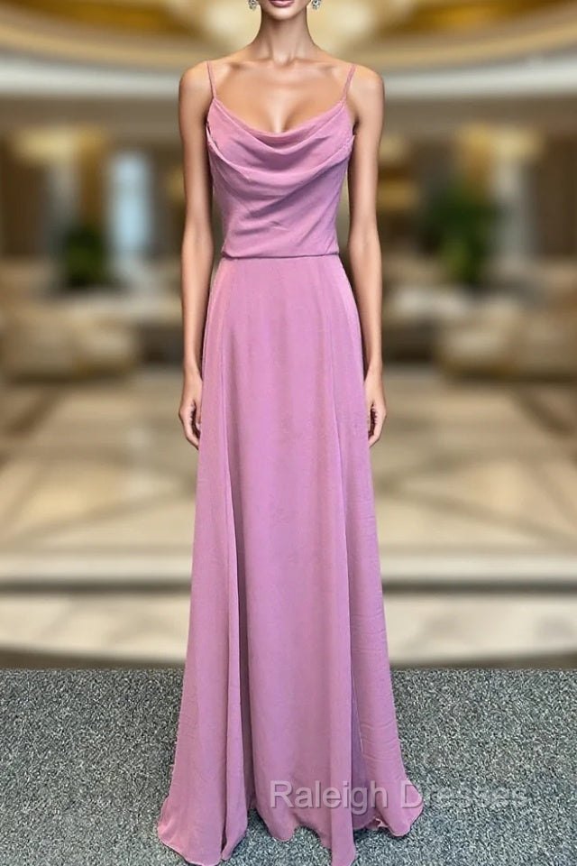 Spaghetti Straps Cowl Neck Chiffon Long Bridesmaid Dress Main image
