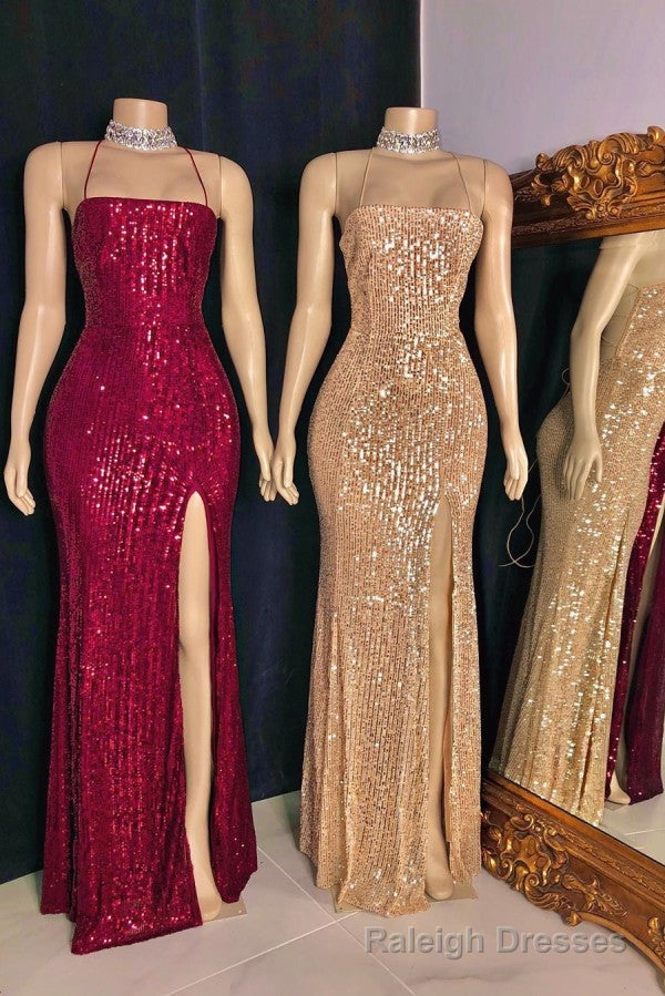 Spaghetti-straps Criss-cross Long Slit Sequins Mermaid Prom Dresses Main image