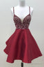 Spaghetti Straps Dark Red Short Prom Dress Homecoming Dress