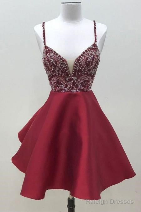 Spaghetti Straps Dark Red Short Prom Dresses Homecoming Dresses Main image