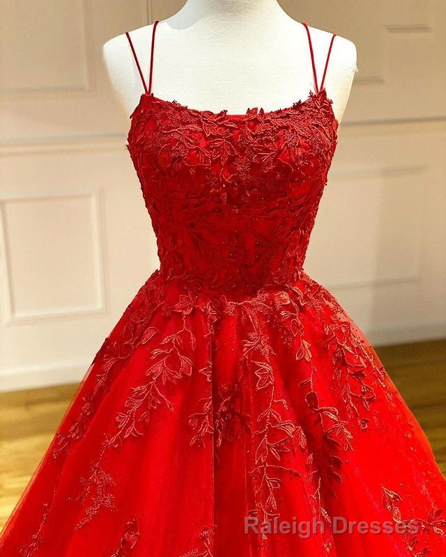 Spaghetti Straps Floral Lace Aline Evening Gown Sleeveless Prom Party Gowns Secondary image