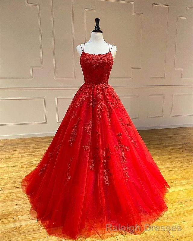 Spaghetti Straps Floral Lace Aline Prom Gowns Sleeveless Prom Prom Gown