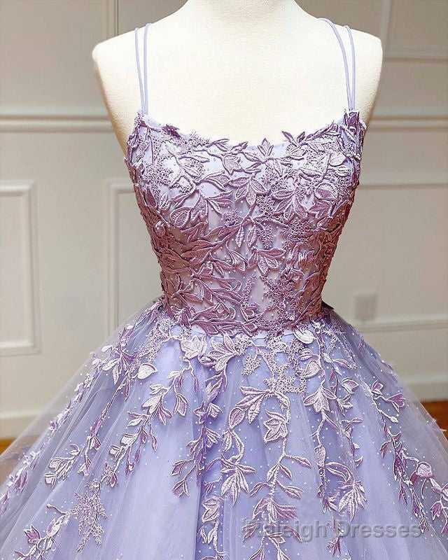 Spaghetti Straps Floral Lace Aline Evening Gown Sleeveless Prom Party Gowns