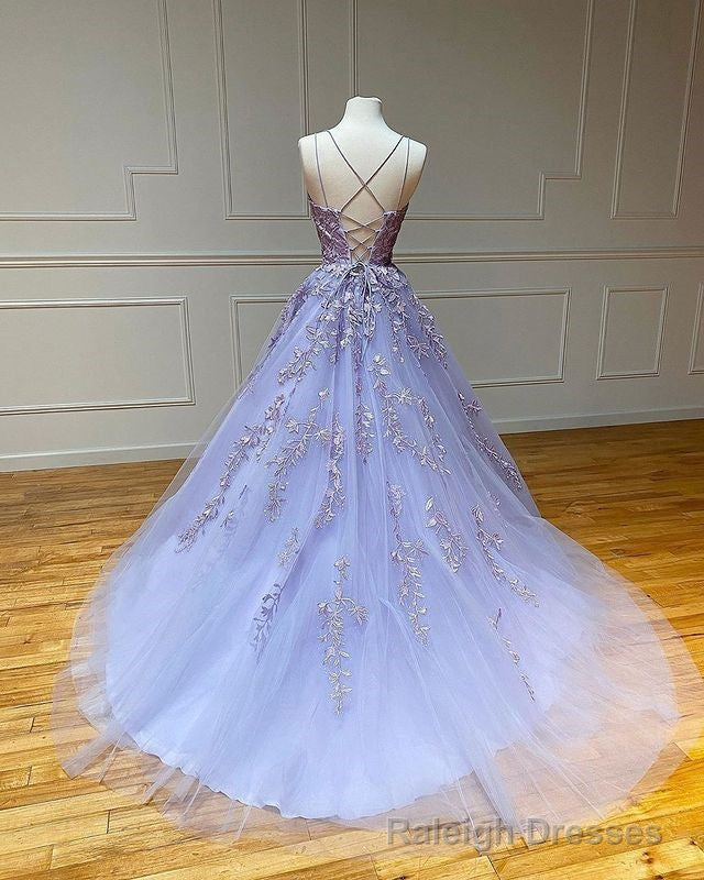 Spaghetti Straps Floral Lace Aline Prom Gowns Sleeveless Prom Prom Gown