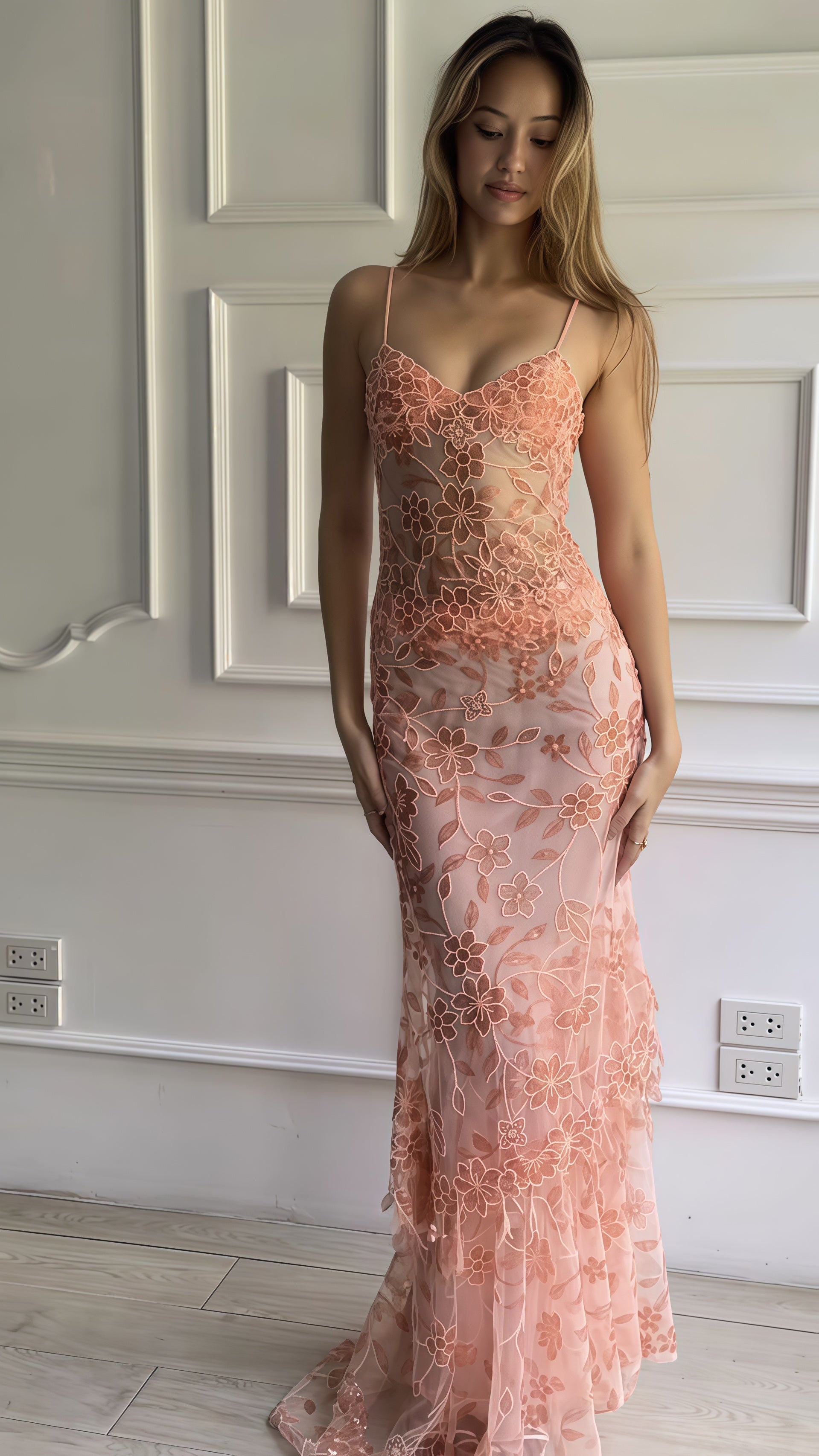 Spaghetti Straps Floral Party Dress, Pink Evening Prom Dress Secondary image