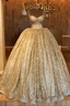 Spaghetti Straps Gold Beaded Lace Prom Dress Luxurious Ball Gowns Princess Open Back Prom Prom Gown
