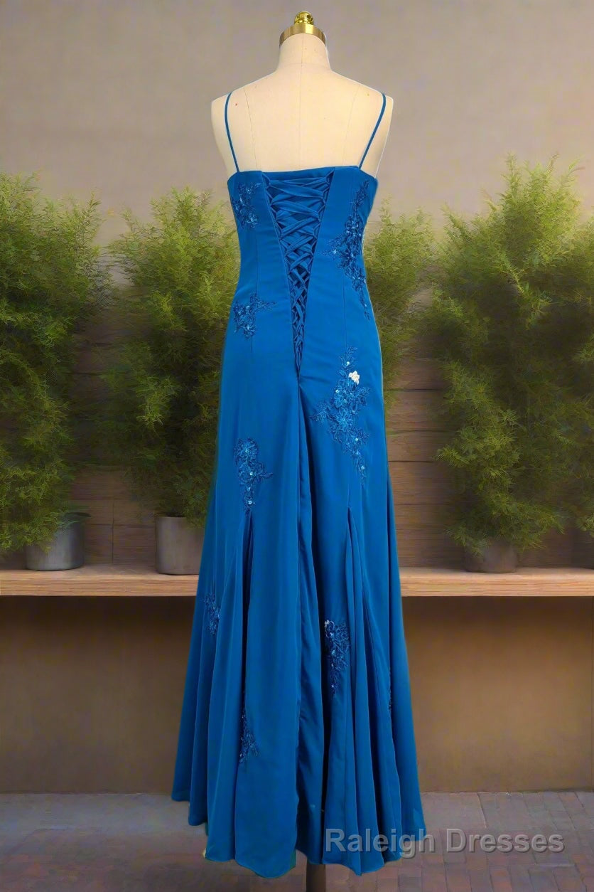 Spaghetti Straps Gorgeous A-line Blue Prom Dresses Long Evening Dresses 21th Birthday Outfits