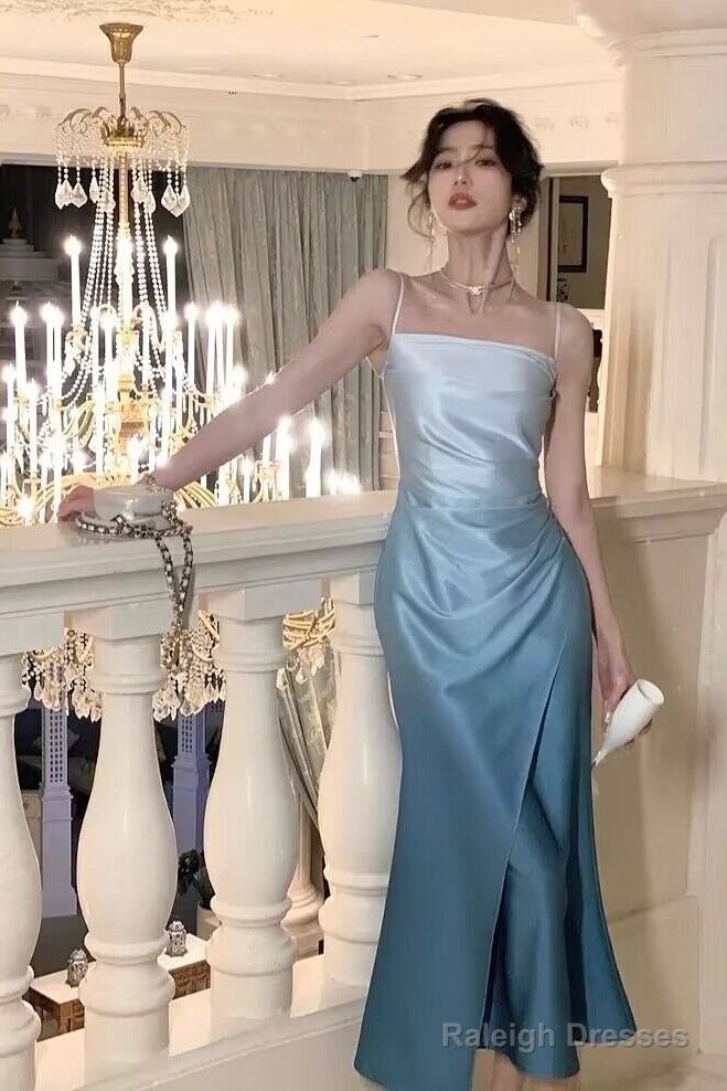 Spaghetti Straps Gradient Blue Mermaid Long Prom Dresses Secondary image