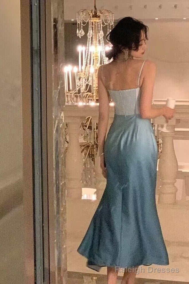 Spaghetti Straps Gradient Blue Mermaid Long Prom Dresses