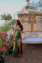 Spaghetti Straps Green Prom Dresses Long Prom Dress With Split
