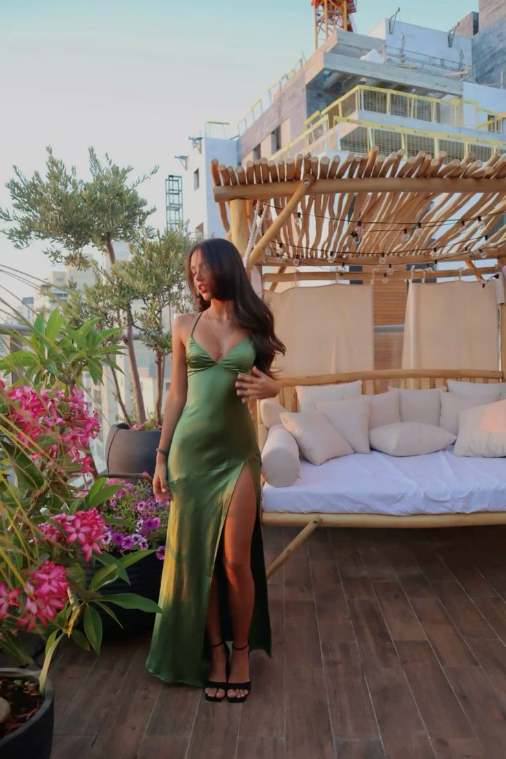 Spaghetti Straps Green Prom Dresses Long Prom Dress With Split