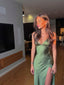 Spaghetti Straps Green Prom Dresses Long Prom Dress With Split