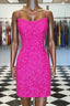 Spaghetti Straps Hot Pink Bodycon Mini Dresses Graduation Dress
