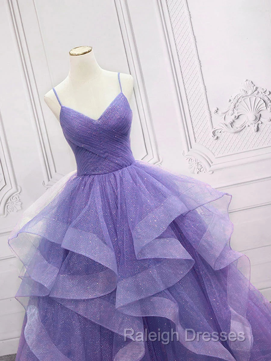 Spaghetti Straps Light Purple Long Prom Dress A Line Layered Birthday Party Dress Secondary image