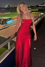 Spaghetti Straps Long Sheath Prom Dress With Split