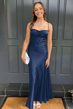 Spaghetti Straps Long Sheath Prom Dress With Split