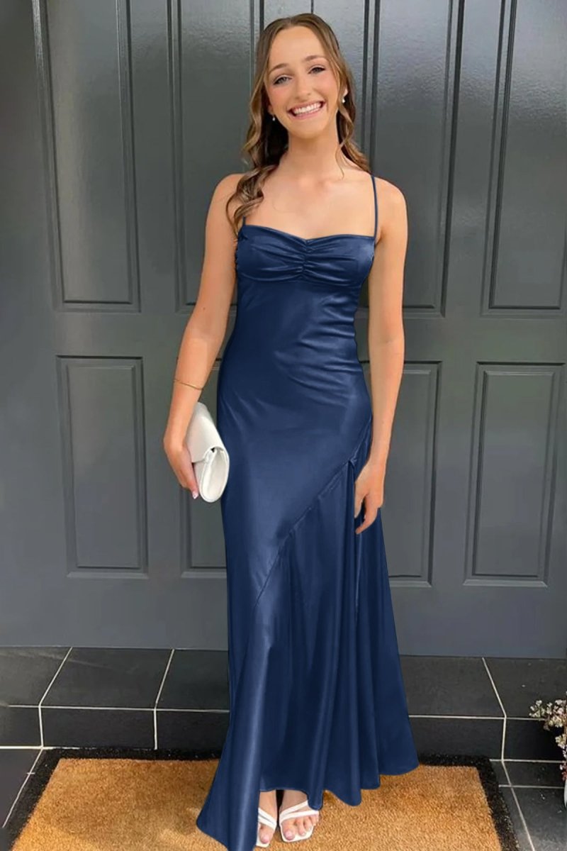 Spaghetti Straps Long Sheath Prom Dress With Split
