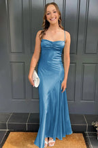 Spaghetti Straps Long Sheath Prom Dress With Split