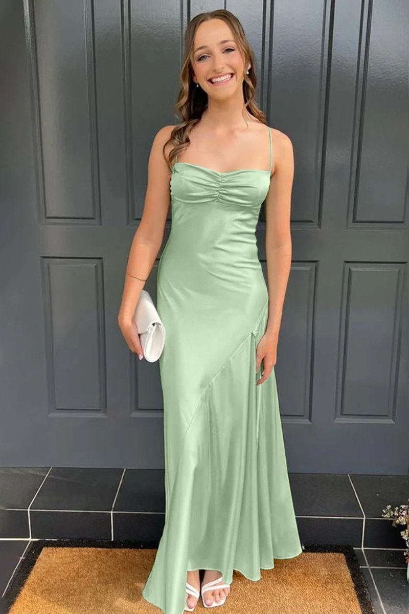 Spaghetti Straps Long Sheath Prom Dress With Split