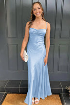 Spaghetti Straps Long Sheath Prom Dress With Split