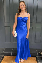 Spaghetti Straps Long Sheath Prom Dress With Split