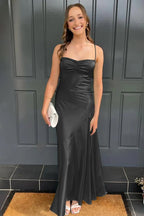 Spaghetti Straps Long Sheath Prom Dress With Split