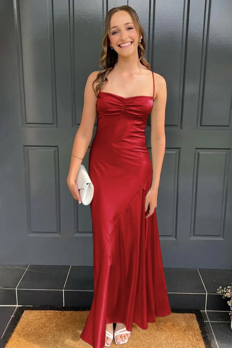 Spaghetti Straps Long Sheath Prom Dress With Split