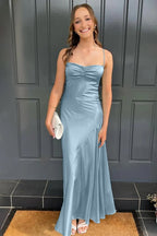 Spaghetti Straps Long Sheath Prom Dress With Split