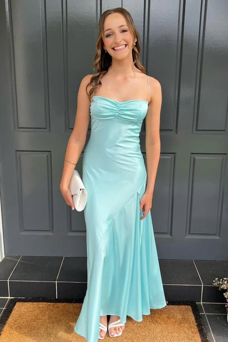Spaghetti Straps Long Sheath Prom Dress With Split