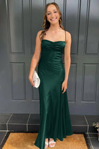 Spaghetti Straps Long Sheath Prom Dress With Split