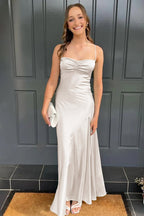 Spaghetti Straps Long Sheath Prom Dress With Split