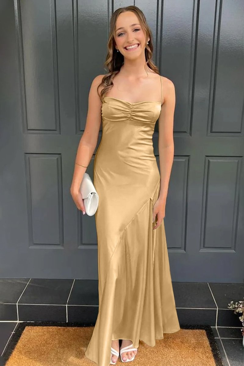 Spaghetti Straps Long Sheath Prom Dress With Split