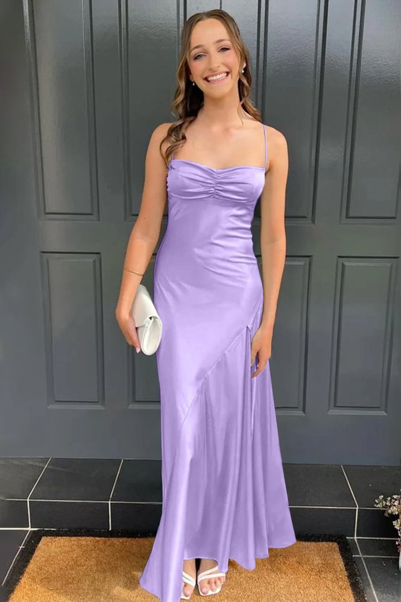 Spaghetti Straps Long Sheath Prom Dress With Split