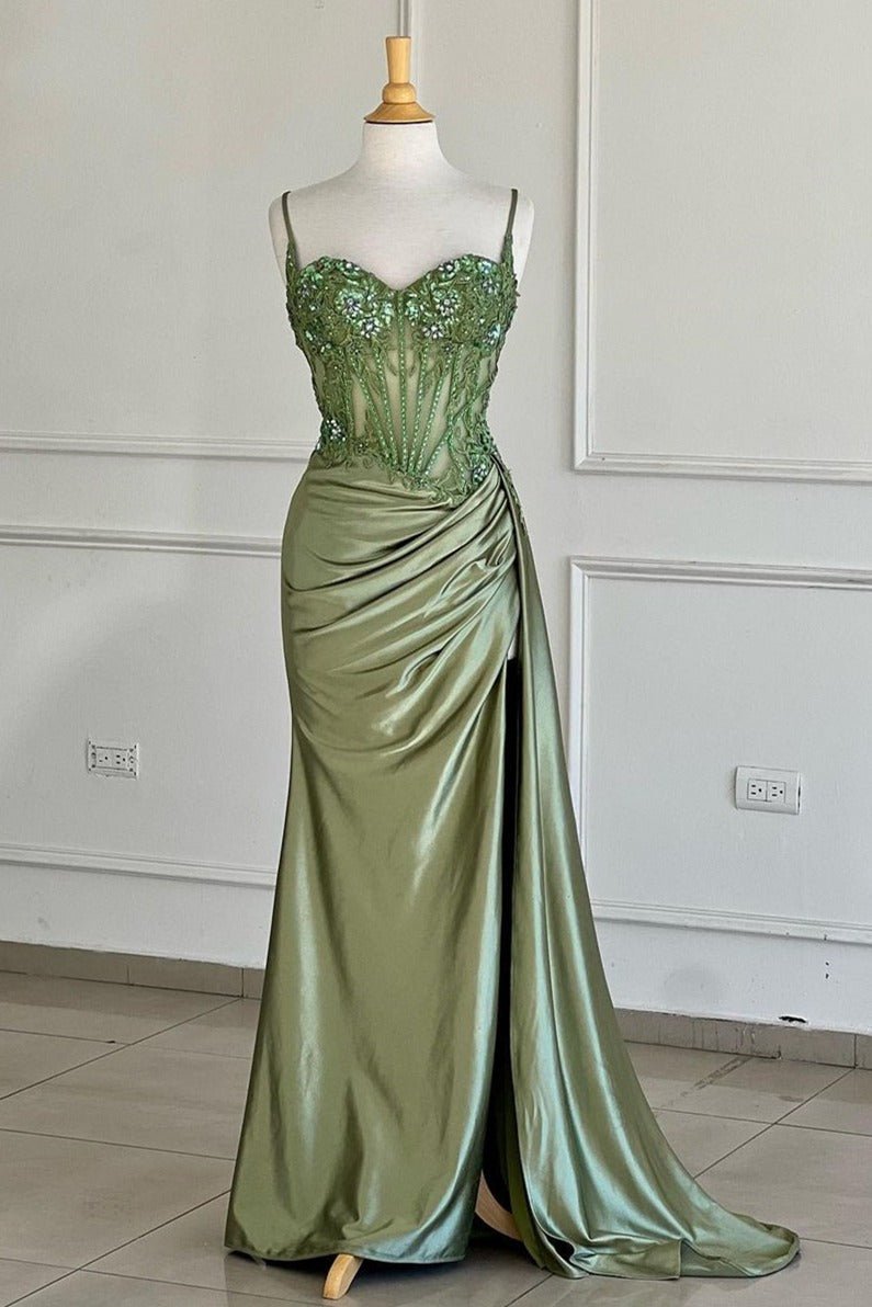 Spaghetti Straps Mermaid Appliqued Prom Dress With Split