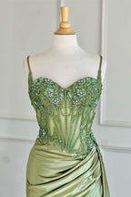 Spaghetti Straps Mermaid Appliqued Prom Dress With Split