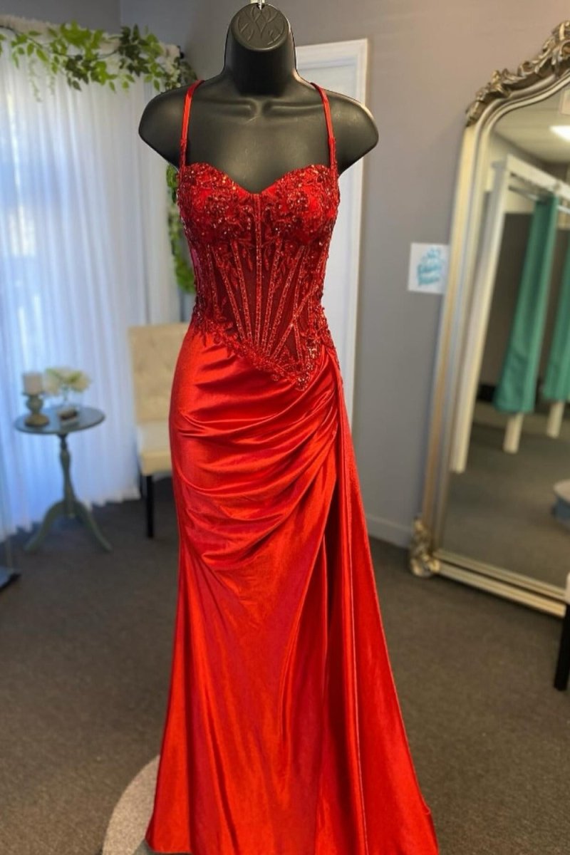 Spaghetti Straps Mermaid Appliqued Prom Dress With Split Secondary image