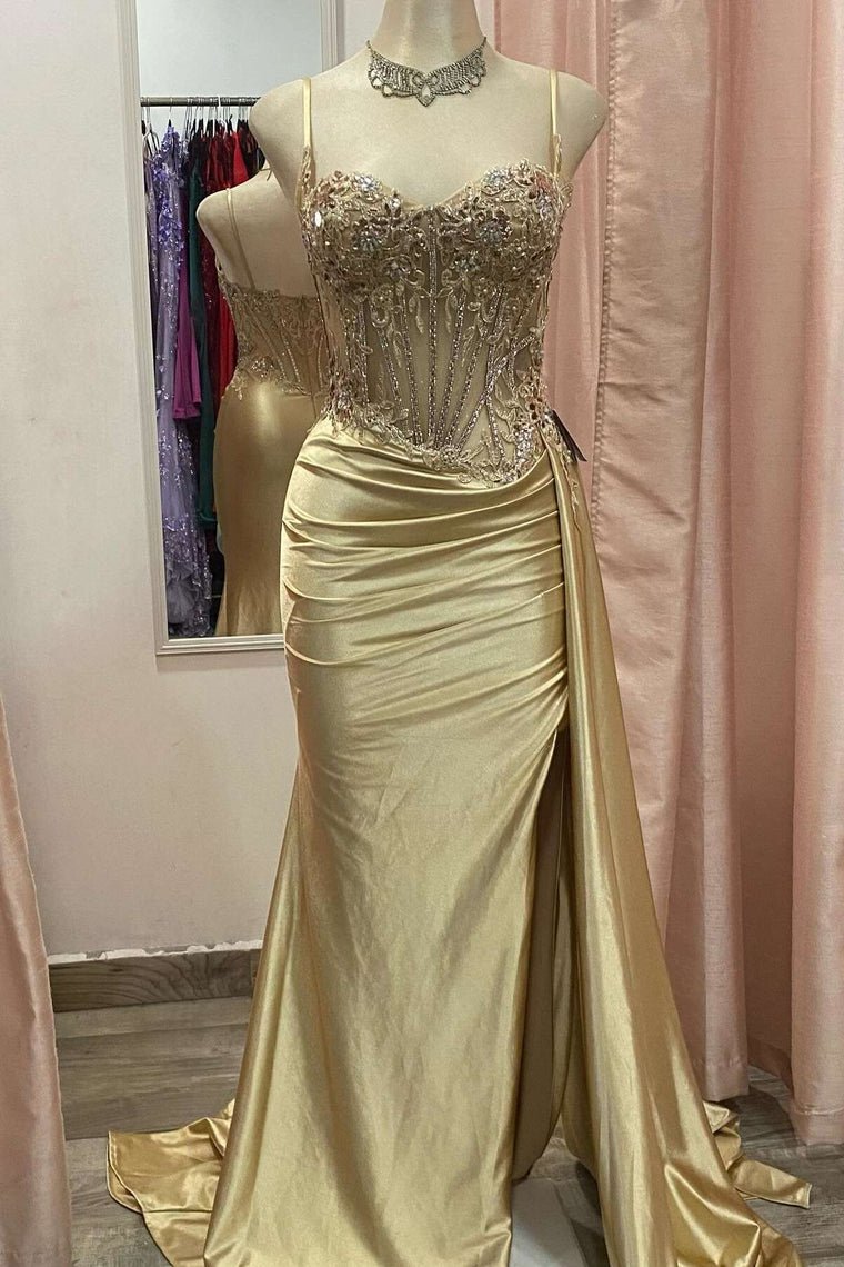 Spaghetti Straps Mermaid Appliqued Prom Dress With Split
