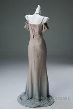 Spaghetti Straps Mermaid Beading Satin Prom Dresses Long Rhinestone Prom Dresses