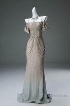 Spaghetti Straps Mermaid Beading Satin Long Prom Dress Rhinestone Formal Evening Dress