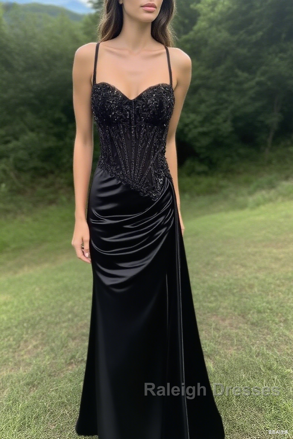 Spaghetti Straps Mermaid Prom Dress Appliqued Corset Prom Dresses With Split