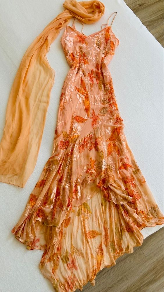 Spaghetti Straps Orange A-Line Dresses Prom Dresses