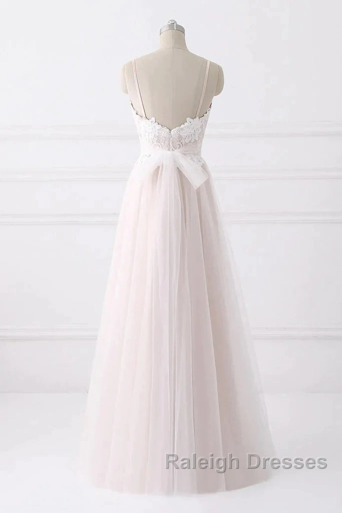 Spaghetti Straps Pink A-Line Floor Length Wedding Dresses Secondary image