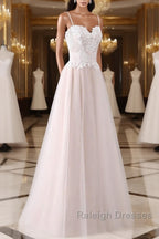 Spaghetti Straps Pink A-Line Floor Length Wedding Dresses