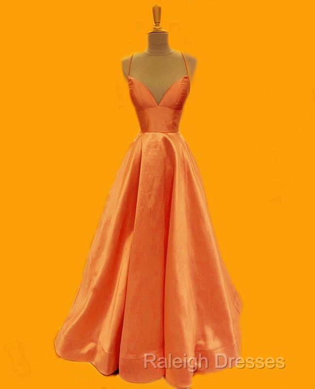 Spaghetti Straps Prom Dresses Long Satin V Neck