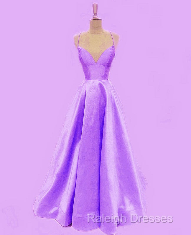 Spaghetti Straps Prom Dresses Long Satin V Neck