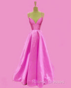 Spaghetti Straps Prom Dresses Long Satin V Neck