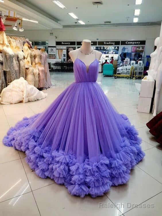 Spaghetti Straps Purple Wedding Dress Tulle Bodice With Handmade Flowers Secondary image